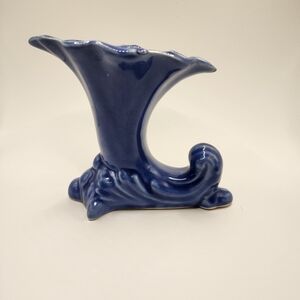 Vintage Blue Cornucopia Vase 1930's to 1950's